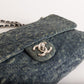 Chanel Denim Quilted Camellia Embroidered Flap Blue