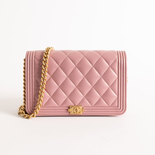 Chanel Boy Wallet On Chain Iridescent Pink Mauve Lambskin