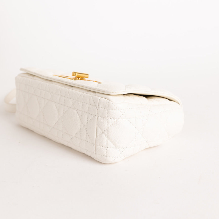 Dior Supple Calfskin Cannage Small Caro Bag Ivory