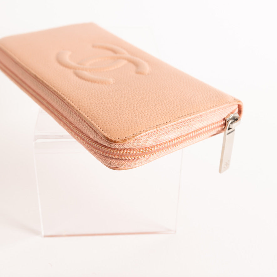 Chanel Caviar Timeless Zippy Wallet Pink