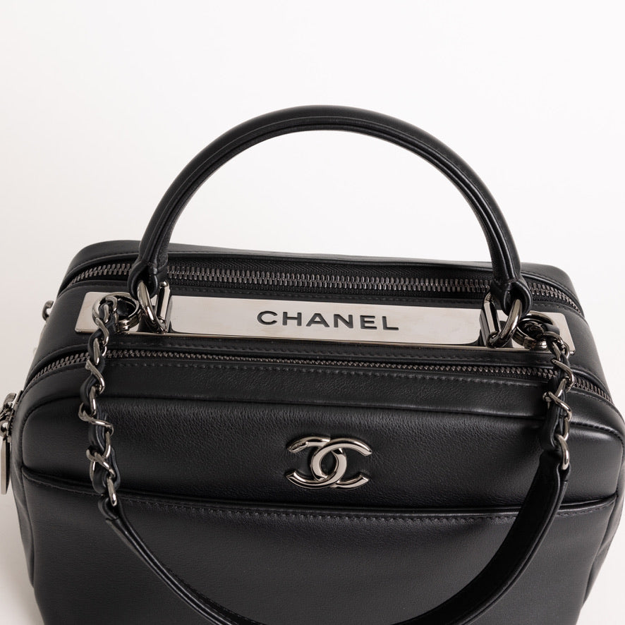 Chanel Black White Woven Leather Bowling Bag – Now You Glow