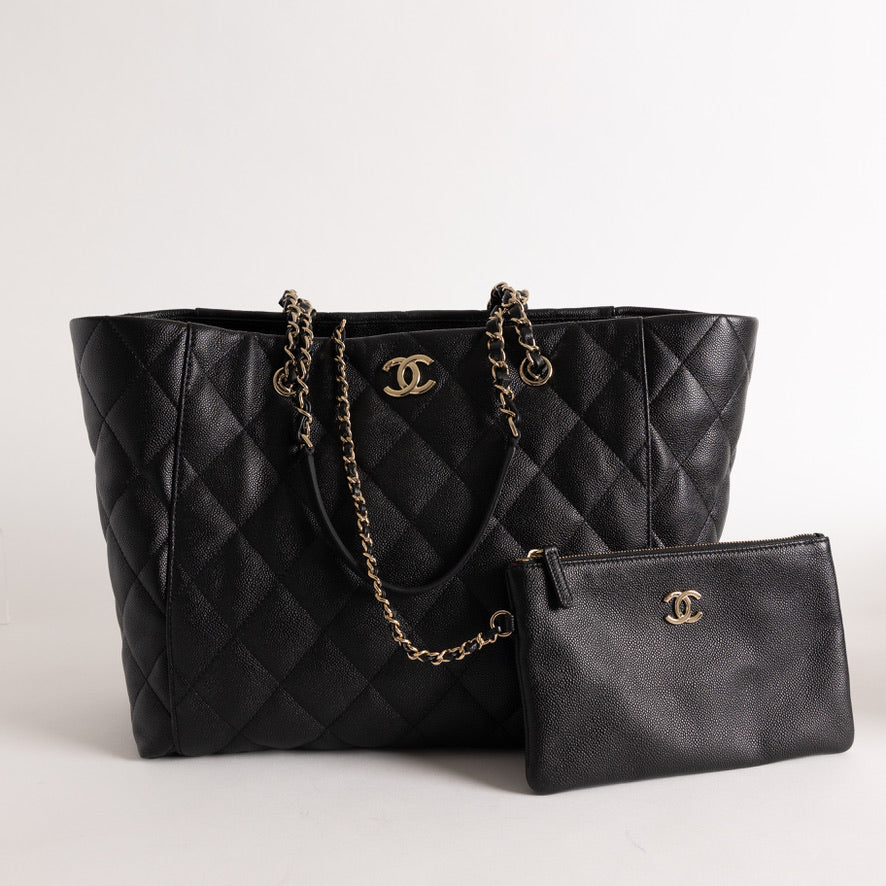 Chanel Caviar Shopping Tote Black Gold Hardware – Now You Glow