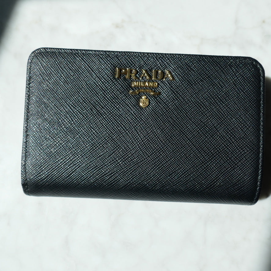 Prada French Wallet, Black Saffiano