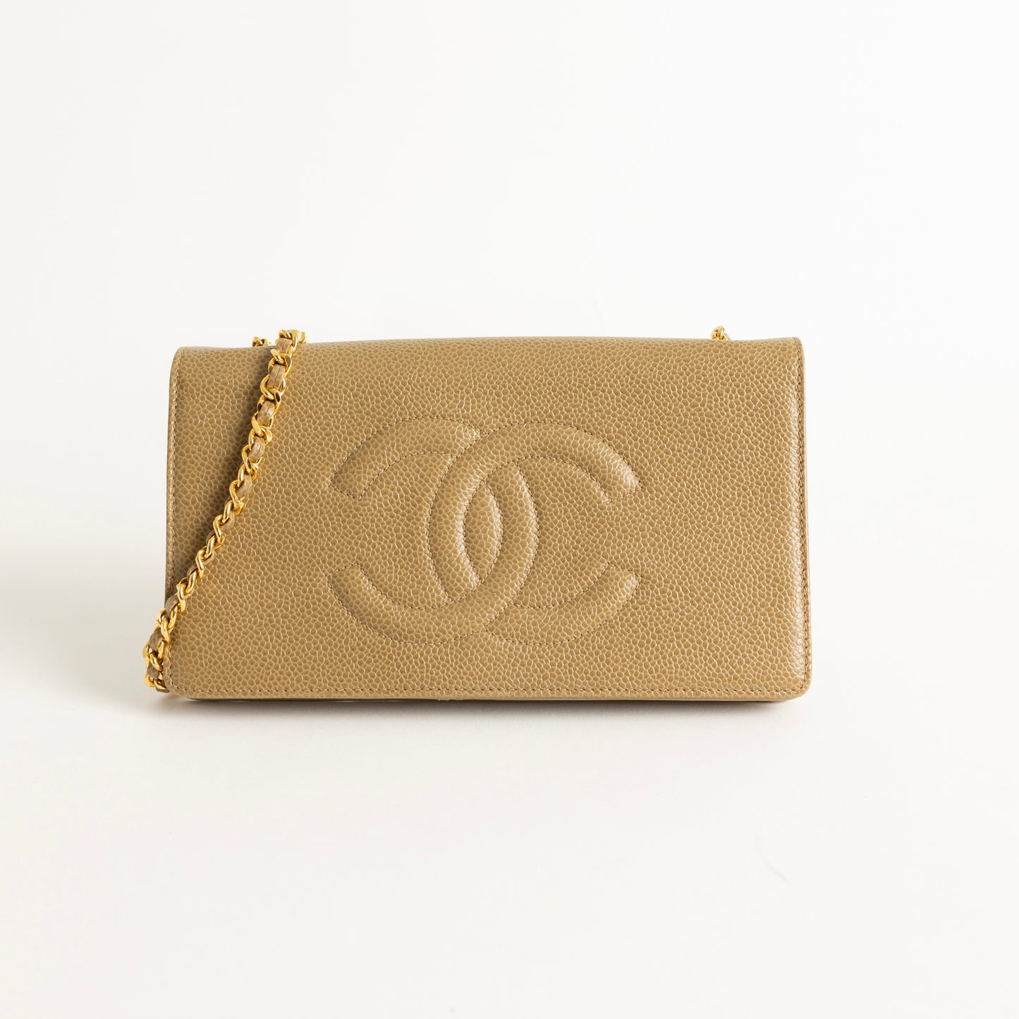 Chanel Caviar Vintage Timeless Wallet On Chain Beige