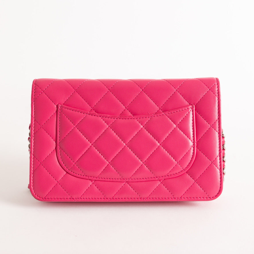 Chanel Lambskin Wallet On Chain Pink Lambskin Silver Hardware