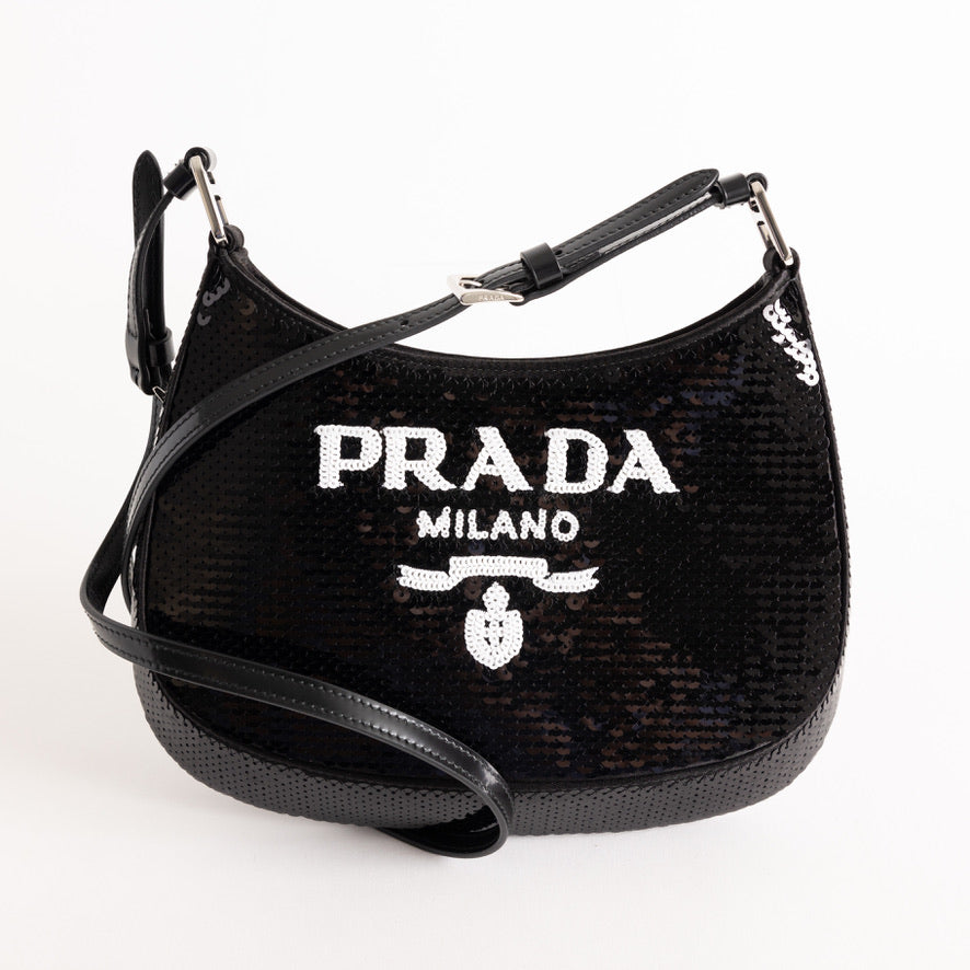 Prada Cleo Paillettes Hobo Bag, Black Sequins