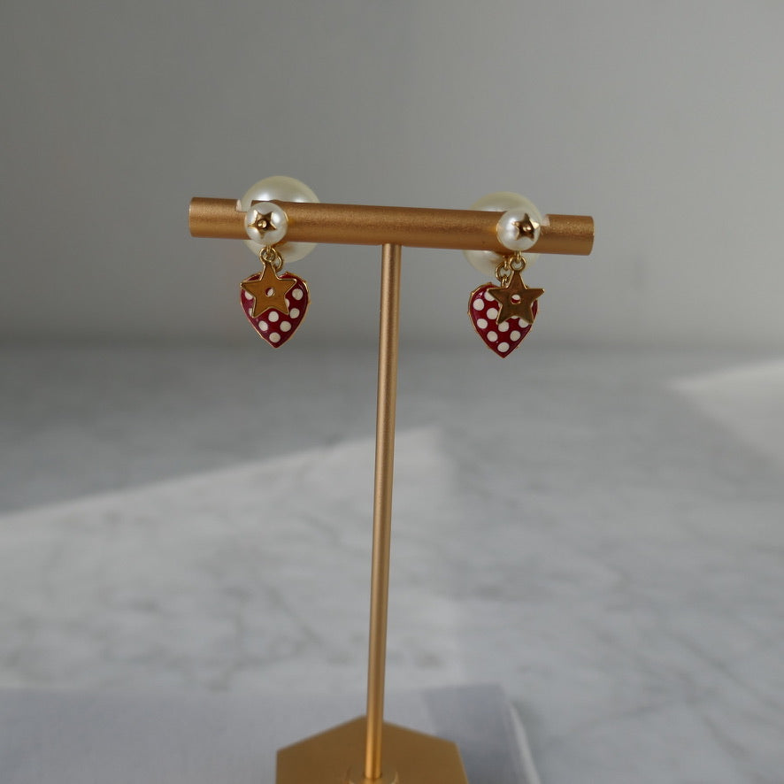 Dior Triable Earrings, Red Heart Gold Star