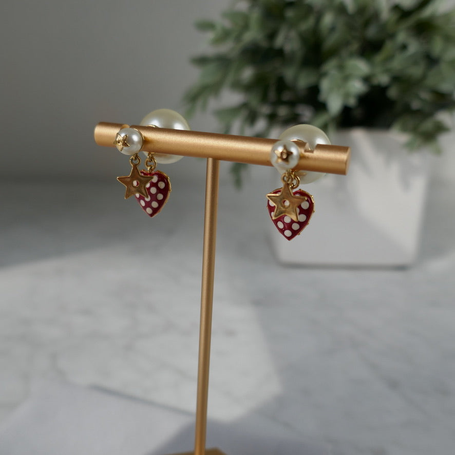 Dior Triable Earrings, Red Heart Gold Star
