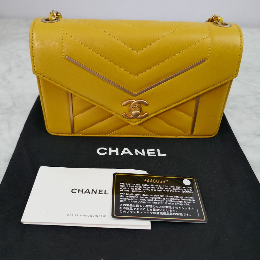 Chanel Chevron Flap, Yellow Lambskin