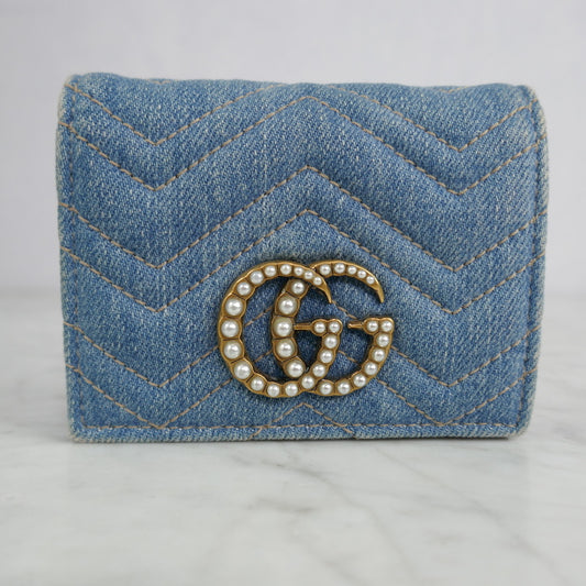 Gucci Marmont Compact Wallet, Denim